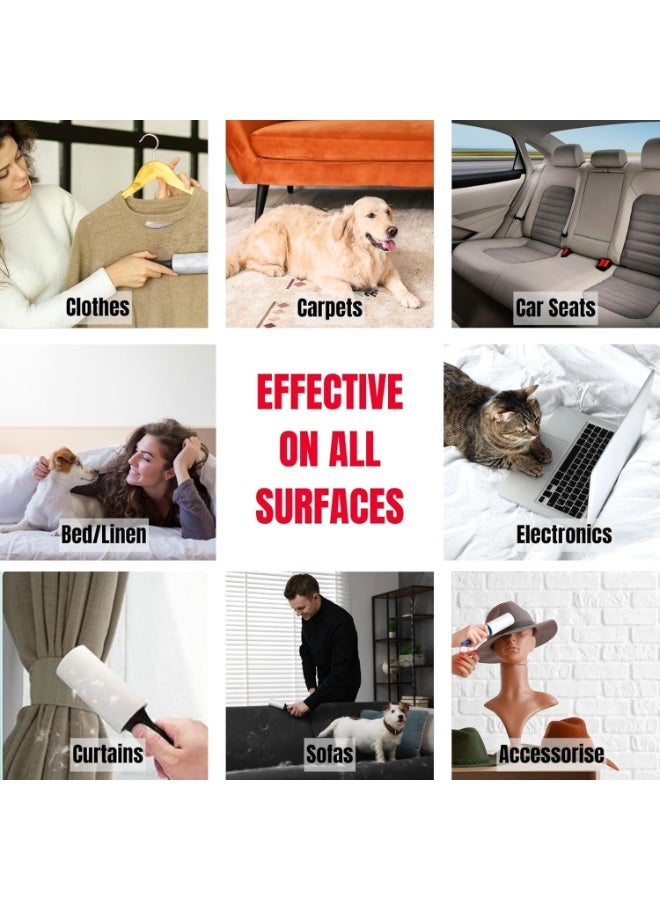 عدة إزالة وبر الملابس – مزيل وبر قابل لإعادة الاستخدام جداً مع 360 ورقة (6 بكرات + مقبضان مطوران) – فرشاة لتنظيف الملابس/الأثاث/السرير/السيارة/وبر الكلاب والقطط/السجاد/الغبار - Image 4